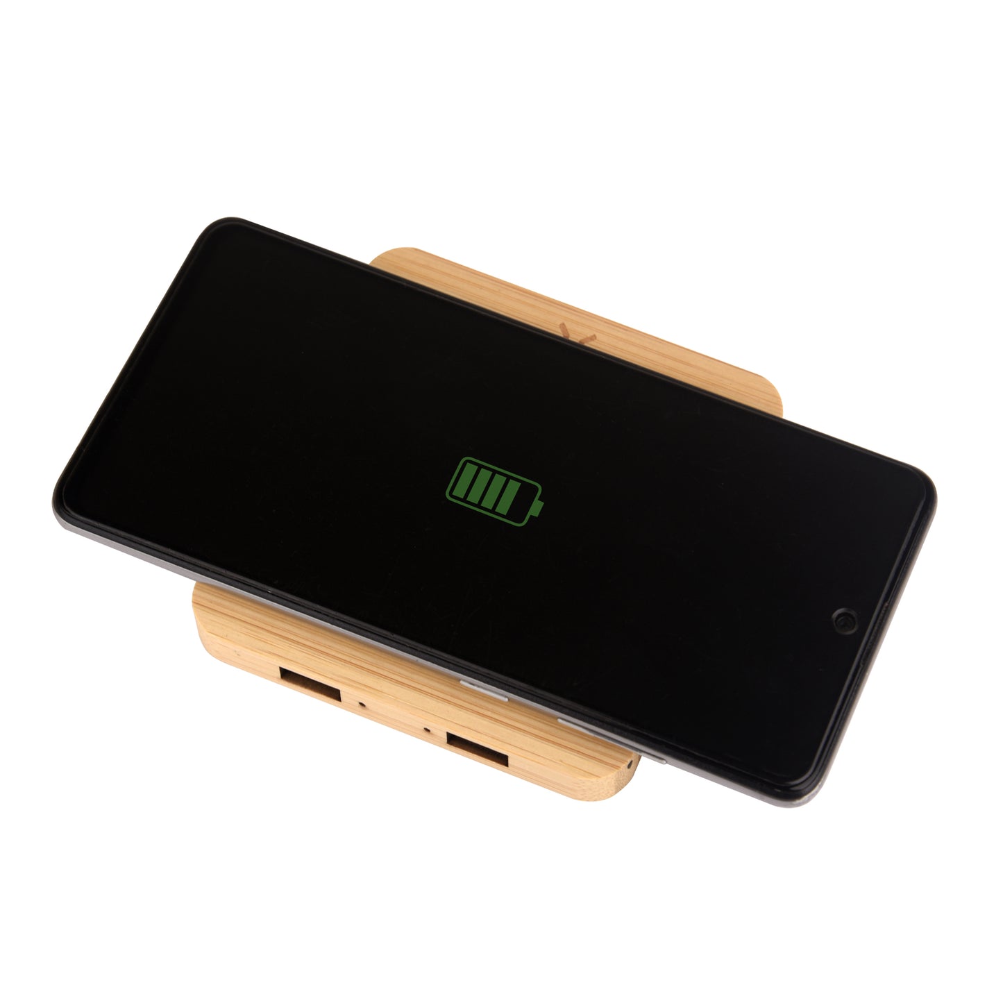 Pine 15W Square Bamboo Wireless Charger with USB Hub