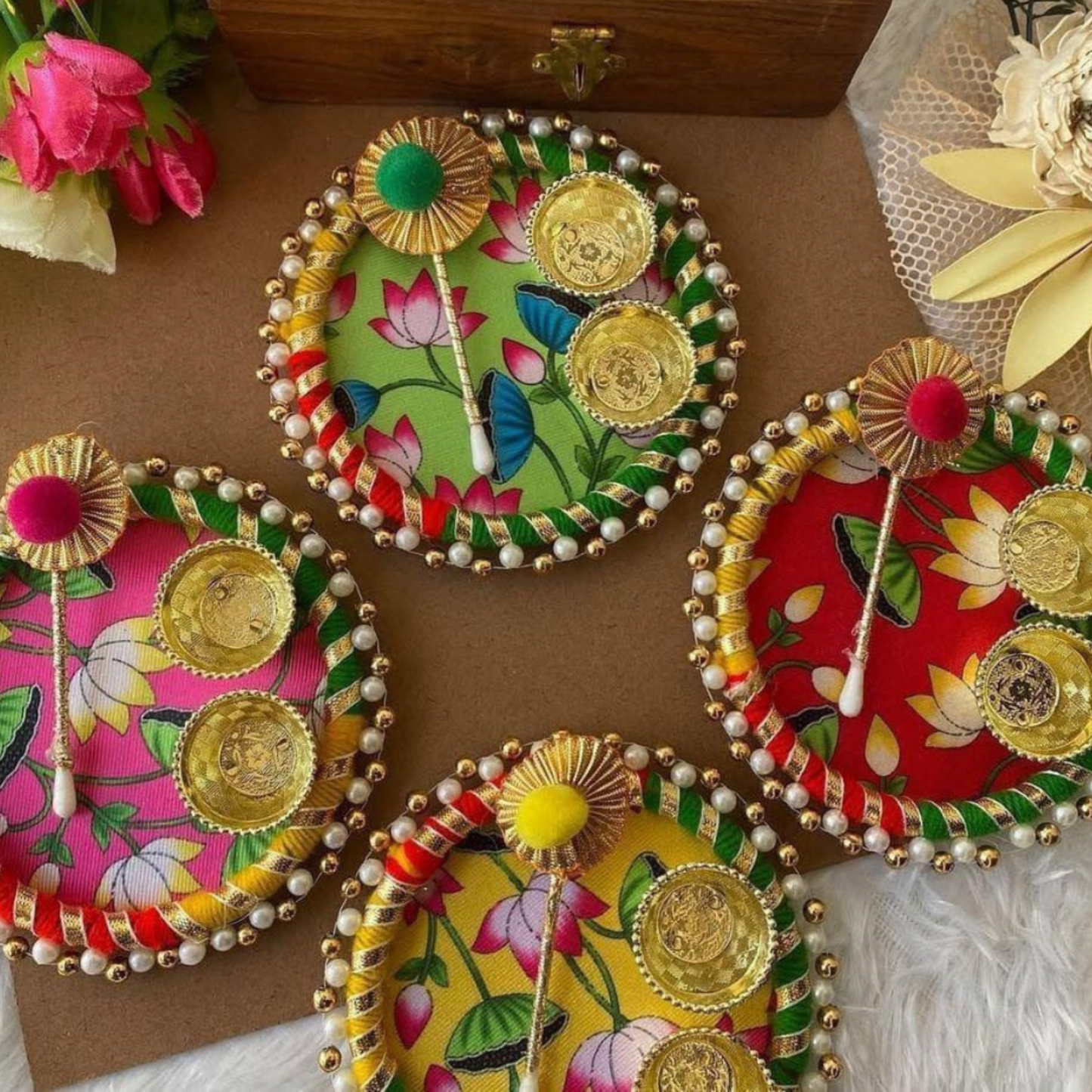 Pichwai Handcrafted Tilak Plate with Kumkum Stick & Coins