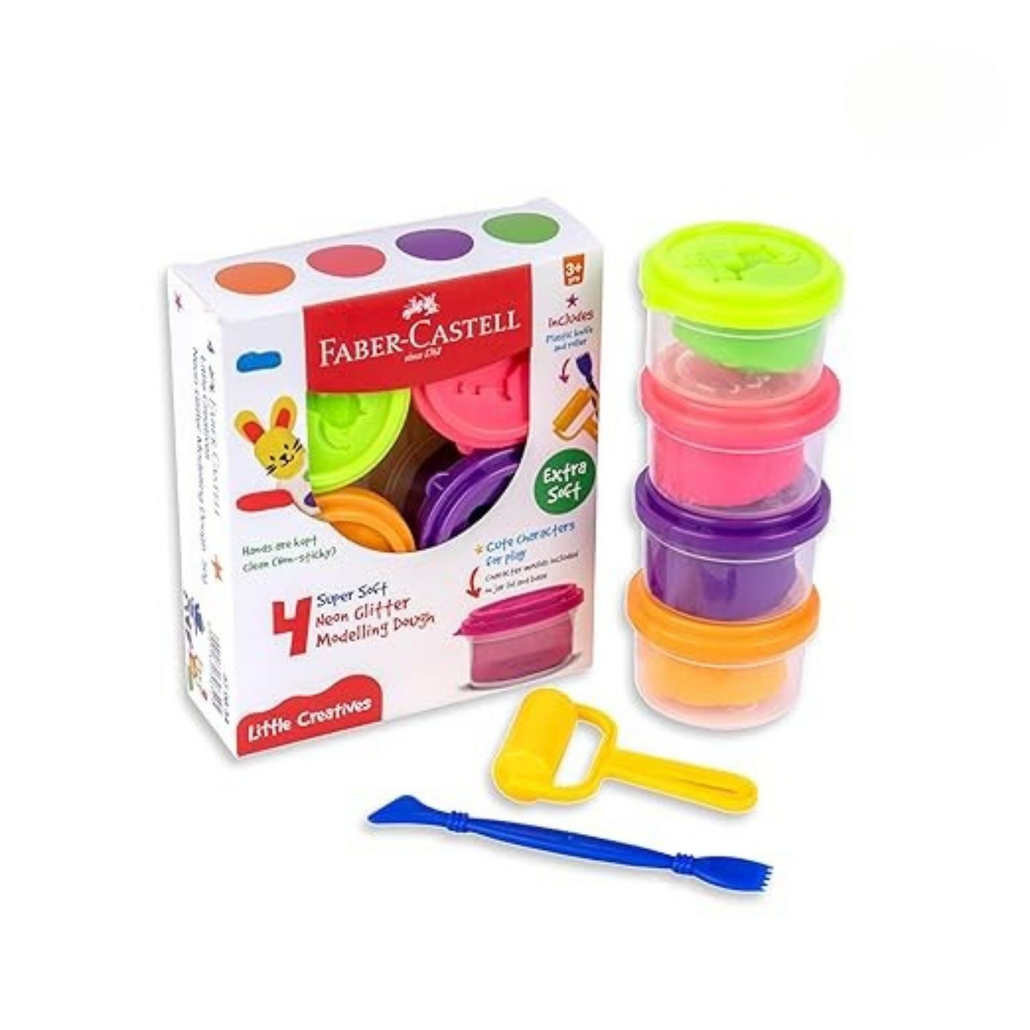 4 Super Soft Neon Modelling Dough – Bright & Creative Play - Faber-Castell