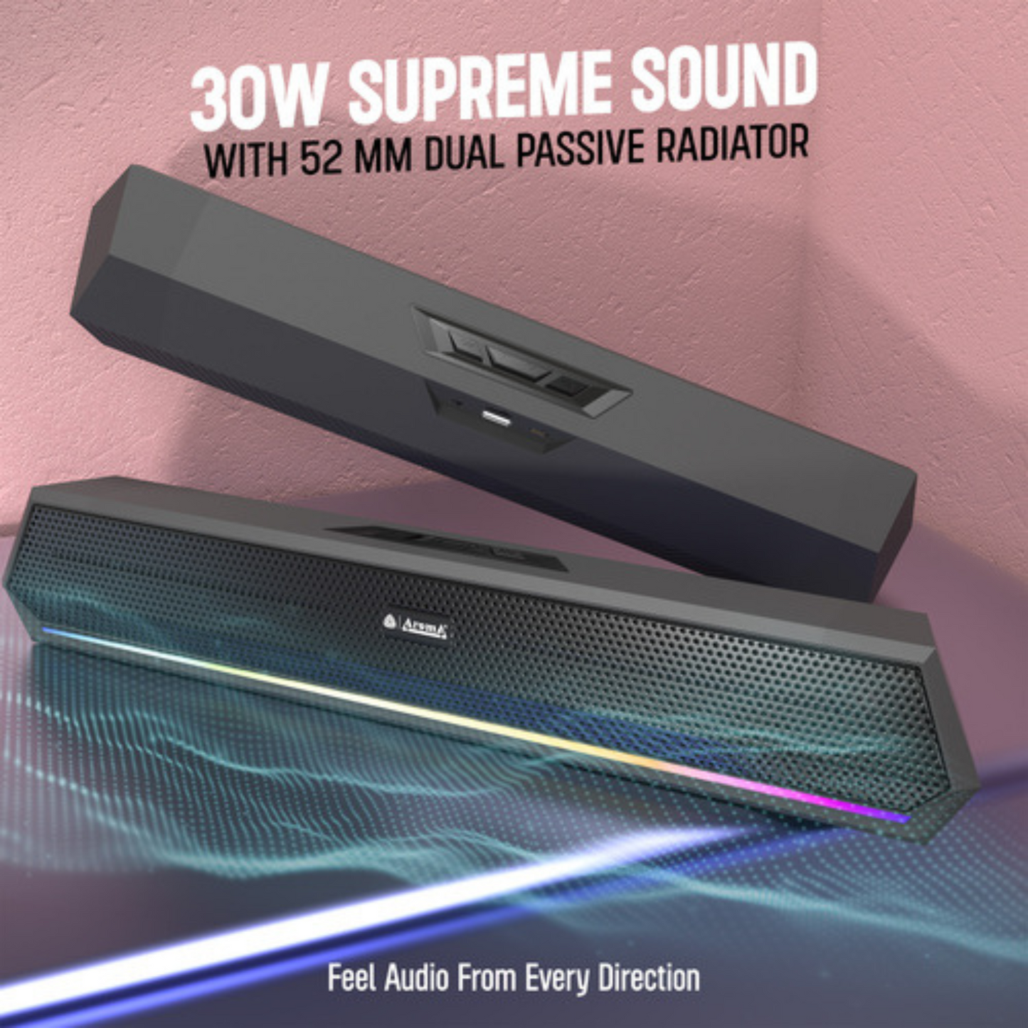 CoolBar 30W SoundBar  – Aroma Powerful Audio with RCB Lighting (Mix Colors)