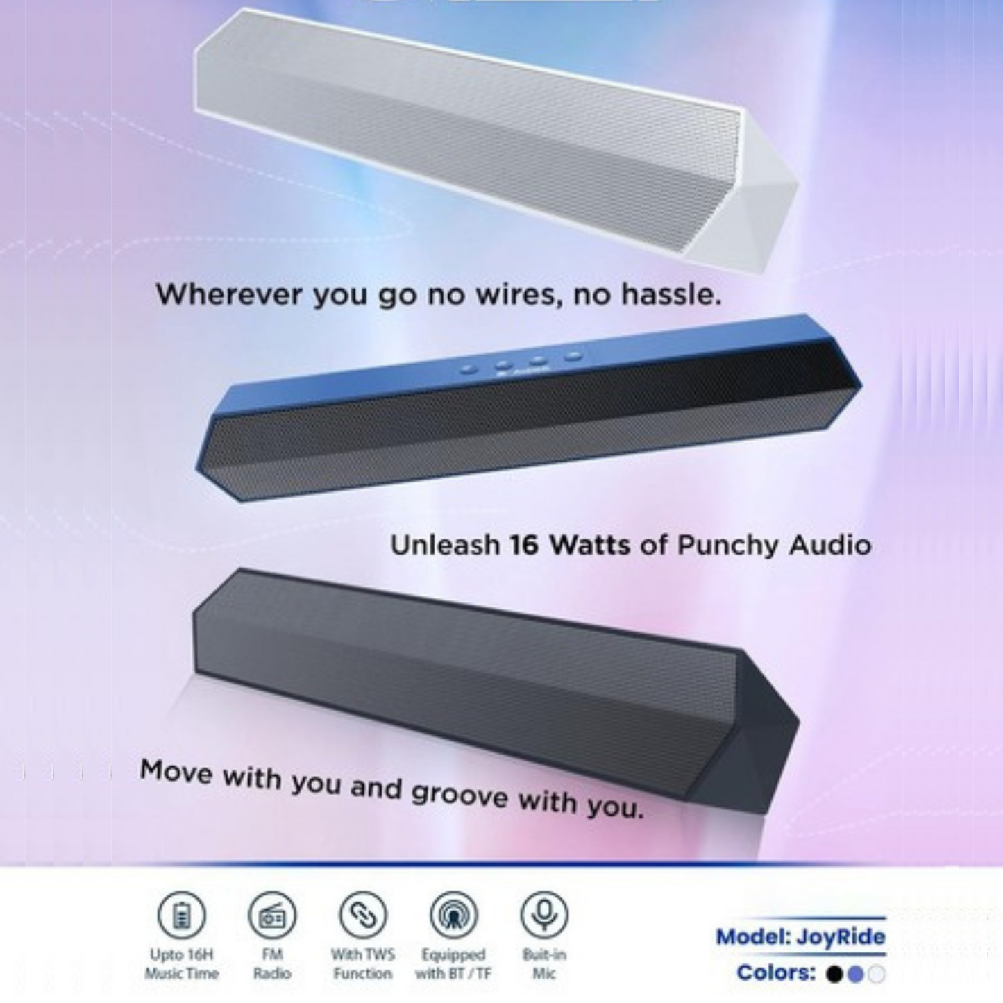 Joyride 16W SoundBar – Aroma Portable Wireless SoundBar (Mix Colors)