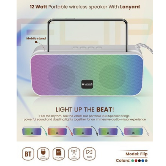 Flip 12W Bluetooth Speaker –Aroma Portable Hi-Fi Audio with Mobile Stand (Mix Colors)