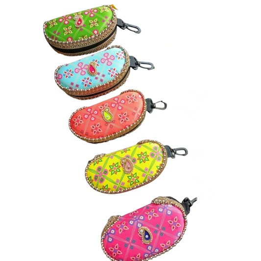 Handcrafted Bandhani Style Sunglass Case with Beaded Detailing