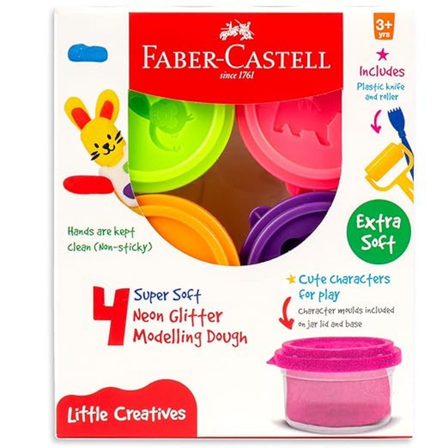4 Super Soft Neon Modelling Dough – Bright & Creative Play - Faber-Castell