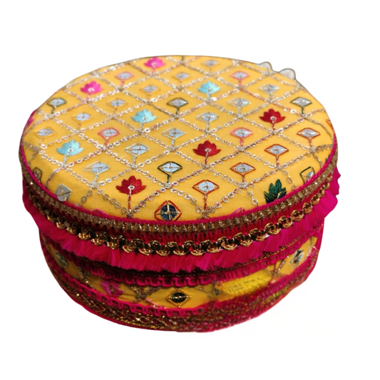 Handcrafted Yellow Embroidered Steel Box