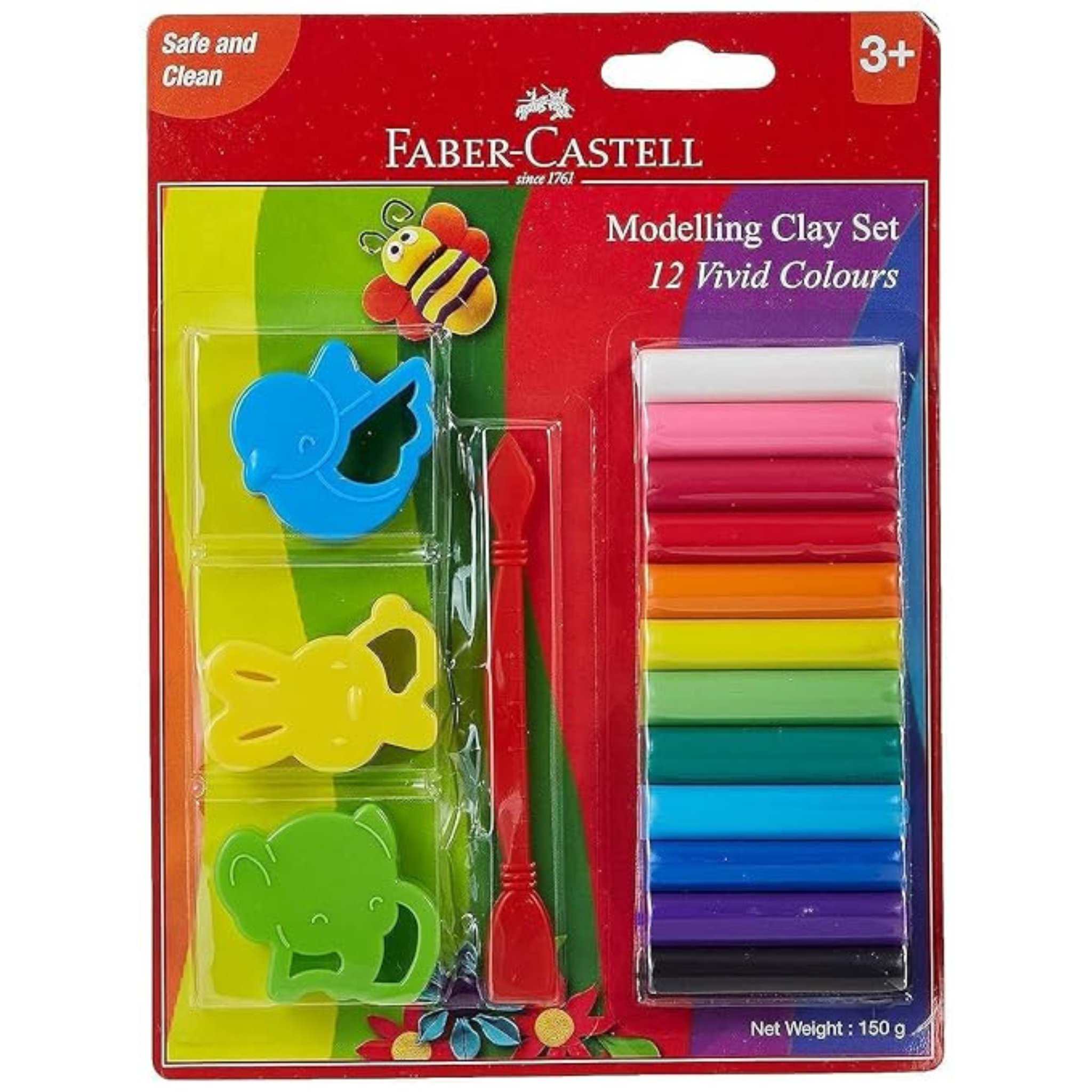 12 Modelling Clay 150 gm with Toy Moulds & Craft Tool – Creative Play Set for Kids - Faber-Castell