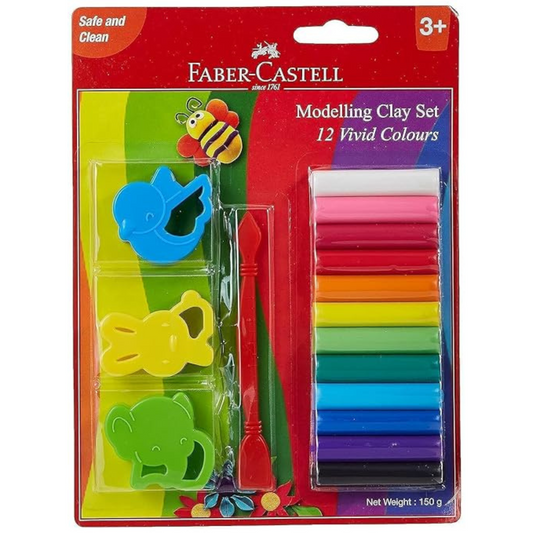 12 Modelling Clay 150 gm with Toy Moulds & Craft Tool – Creative Play Set for Kids - Faber-Castell