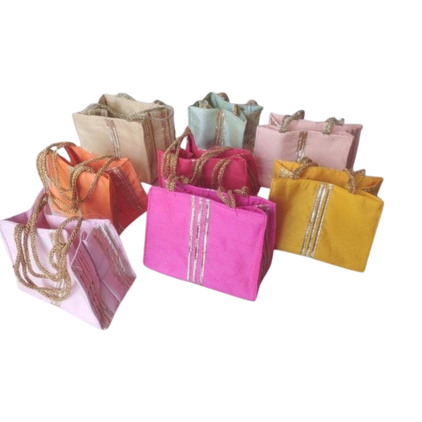 Festive Fabric Mini Gift Bags with Gold Handle (Assorted Colours)